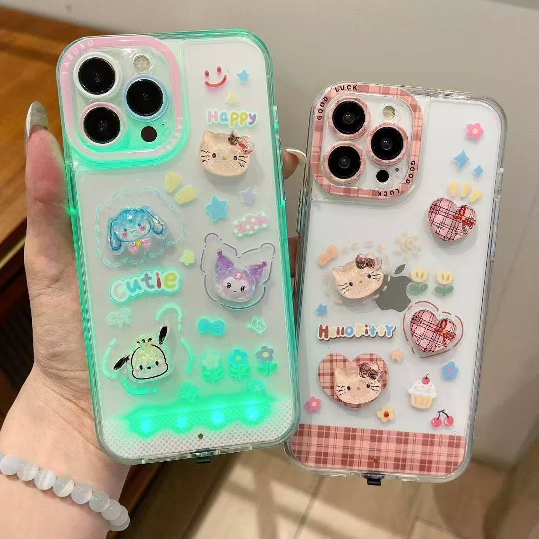 立体贴猫咪三丽鸥来电闪发光适用iPhone17promax手机壳声控创意苹果16plus防摔15科技感14超火13可爱12xs11图片