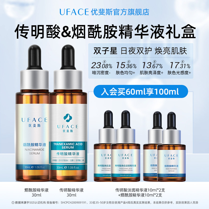 【立即抢购】优斐斯传明酸+烟酰胺双子星精华液套装氨甲环酸正品