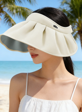 蕉下贝壳帽空顶防晒帽子女防紫外线遮阳丝绒黑胶大帽檐焦下太阳帽