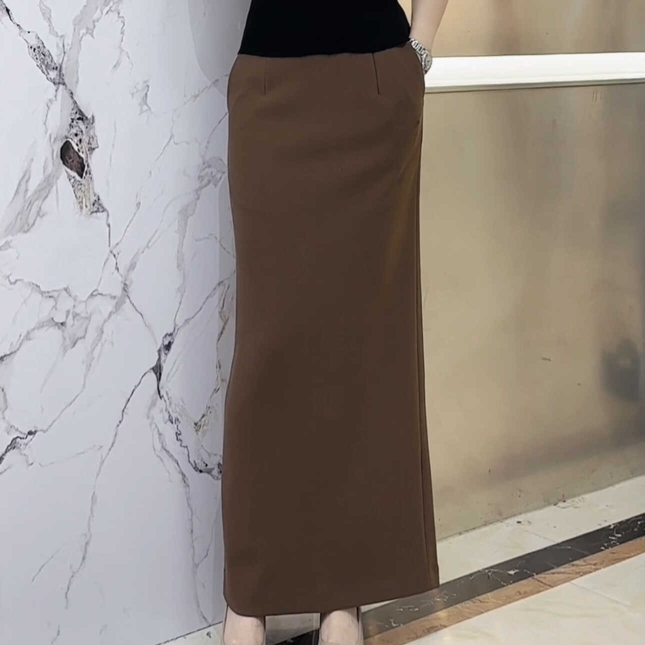 百搭气质高端简约半身裙一步裙女酒红色鱼尾裙子显瘦包臀裙西装裙