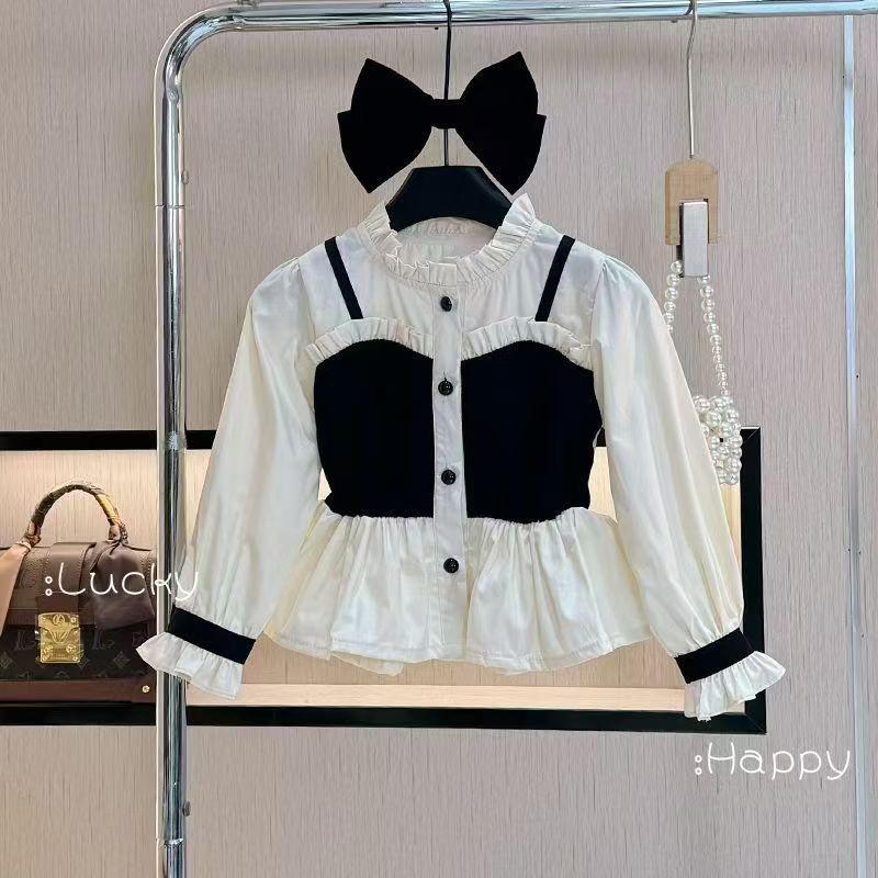 女童衬衫上衣2025秋季新款儿童洋气时髦秋装假两件春秋衬衣潮
