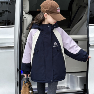 女童夹棉外套秋冬2025新款 洋气儿童加厚冲锋衣薄棉棉服中大童初冬