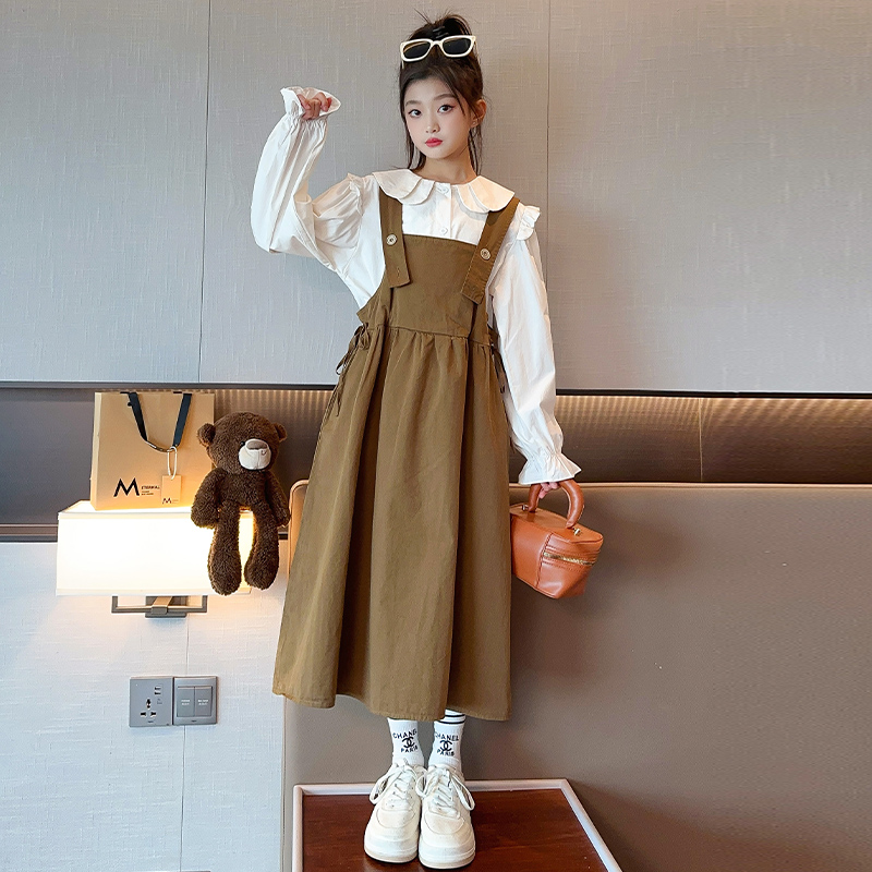女童秋装连衣裙2023新款童装背带裙套装韩儿童长裙女大童裙子秋季