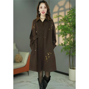 连衣裙2025新款今年流行爆款冬欧版宽松设计感亮片钉珠后工艺轻奢