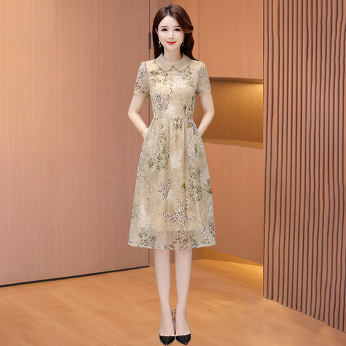 十三行小个子欧根纱连衣裙夏气质娃娃领2025新款高端沙沙旗袍年轻