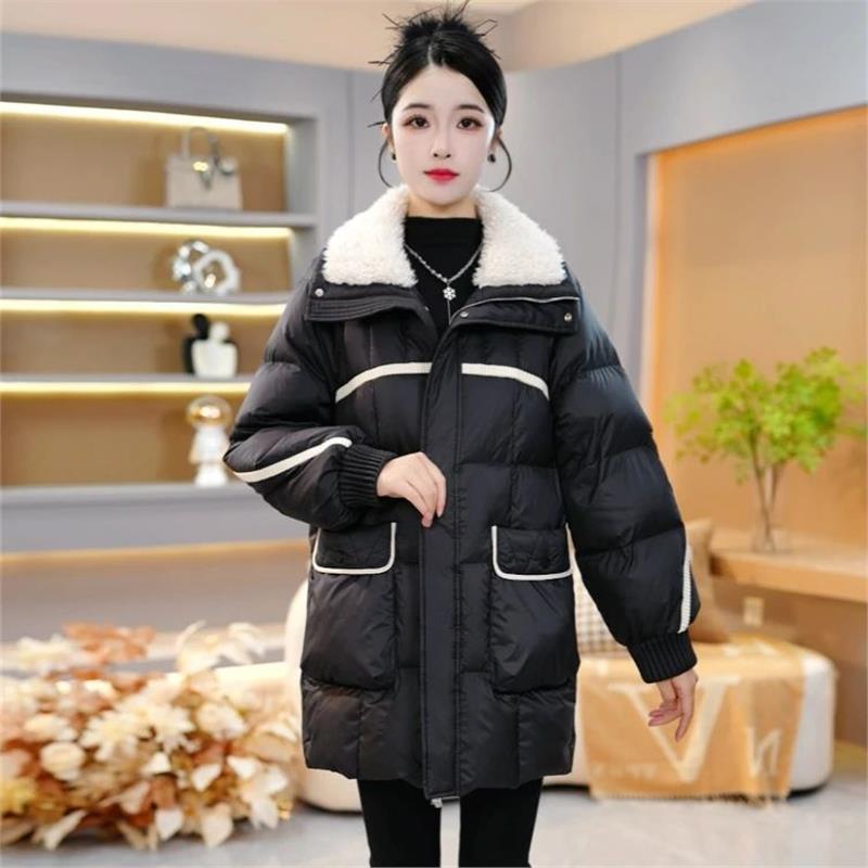 2025新款今年流行爆款时尚中长款翻白毛领洋气保暖显瘦羽绒服冬季