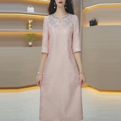 中式改良旗袍连衣裙2025新款轻奢高级感十三行喜婆婆妈妈婚宴礼服