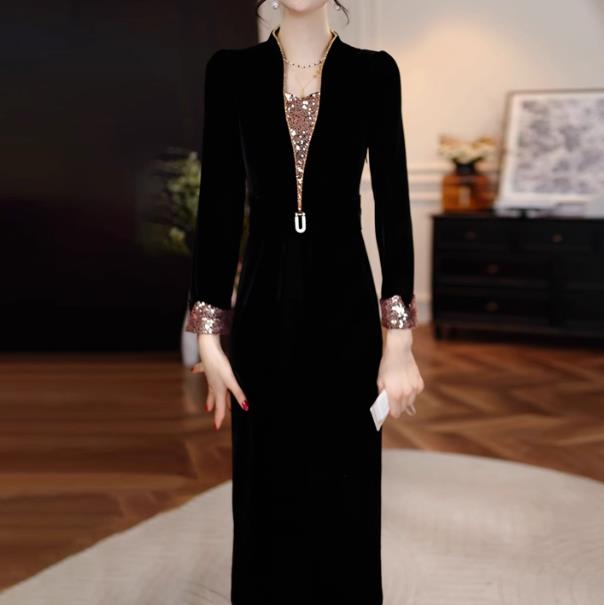 喜婆婆婚宴装2025新款结婚喜妈妈礼服高贵年轻长袖旗袍连衣裙秋冬