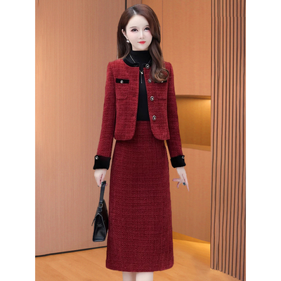 喜婆婆妈妈婚宴装礼服2025新款年轻订婚小香风两件套装爆款春秋冬