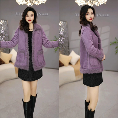 2025新款今年流行爆款冬季气质女士洋气百搭加绒加厚麂皮绒外套