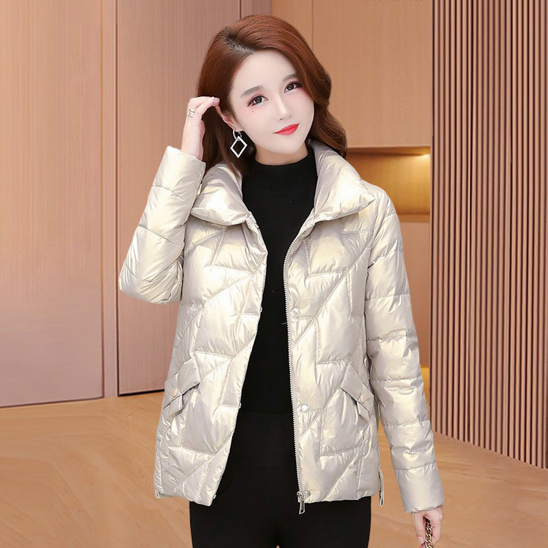 晋江亮面免洗羽绒棉衣棉服女短款冬季小个子妈妈小棉袄子夹棉外套