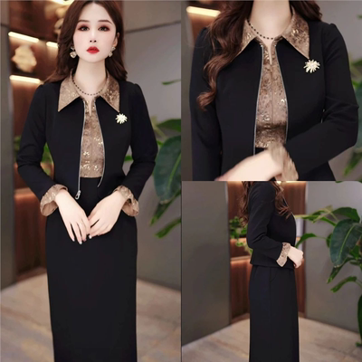 连衣裙2025新款今年流行爆款秋季新款假两件显瘦修身气质遮肚裙子