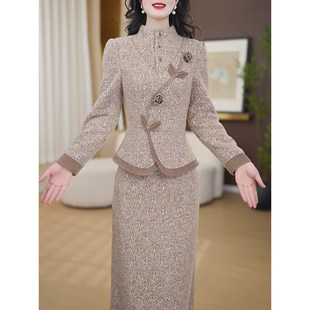 丹思俪时尚套装裙女冬季2025新款显瘦加厚干练上衣+半身裙两件套