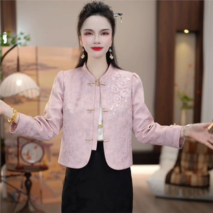 新中式 秋季 国风胭脂水粉霜花上衣气质短外套 今年流行爆款 2026新款