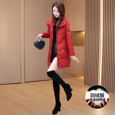 高端气质中长款红色轻薄九江羽绒服女士2025冬季新款嘉兴平湖妈妈