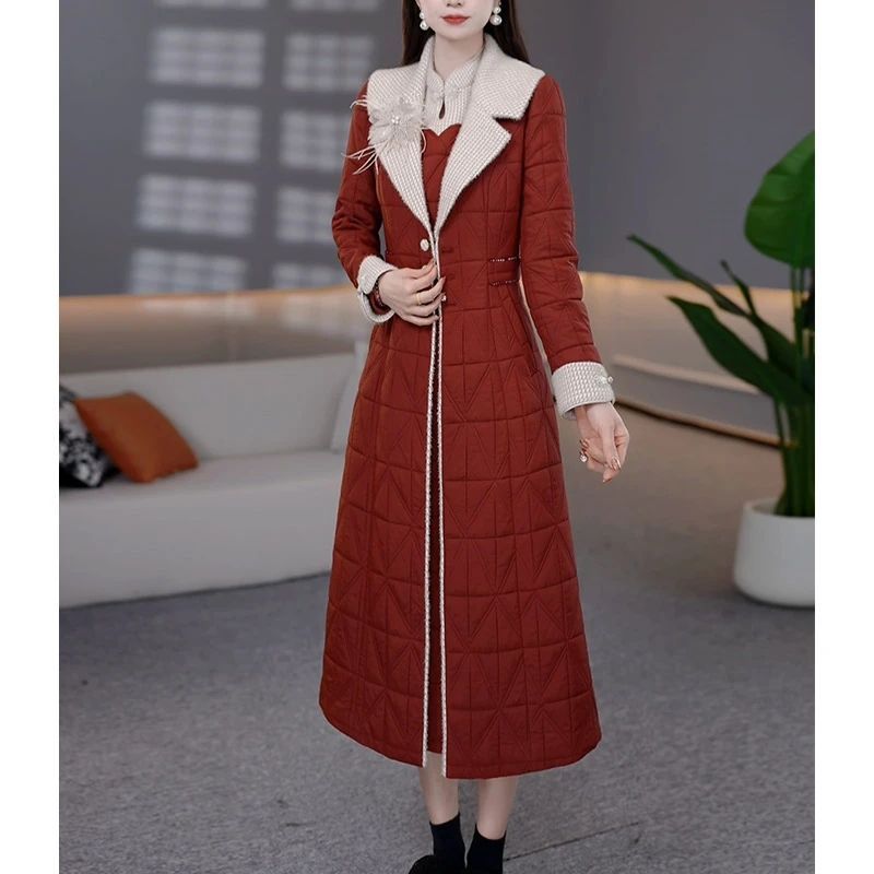 连衣裙2025新款今年流行爆款夹棉风衣连衣裙加厚内胆减龄两件套