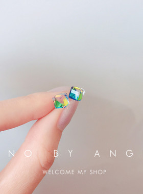 冷淡风耳钉气质简约个性水晶极光方糖耳钉女韩国纯银防过敏耳环