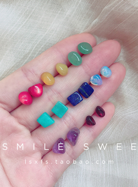 天然石头水晶设计感耳钉纯银女小众可爱学生简约创意个性耳骨韩国