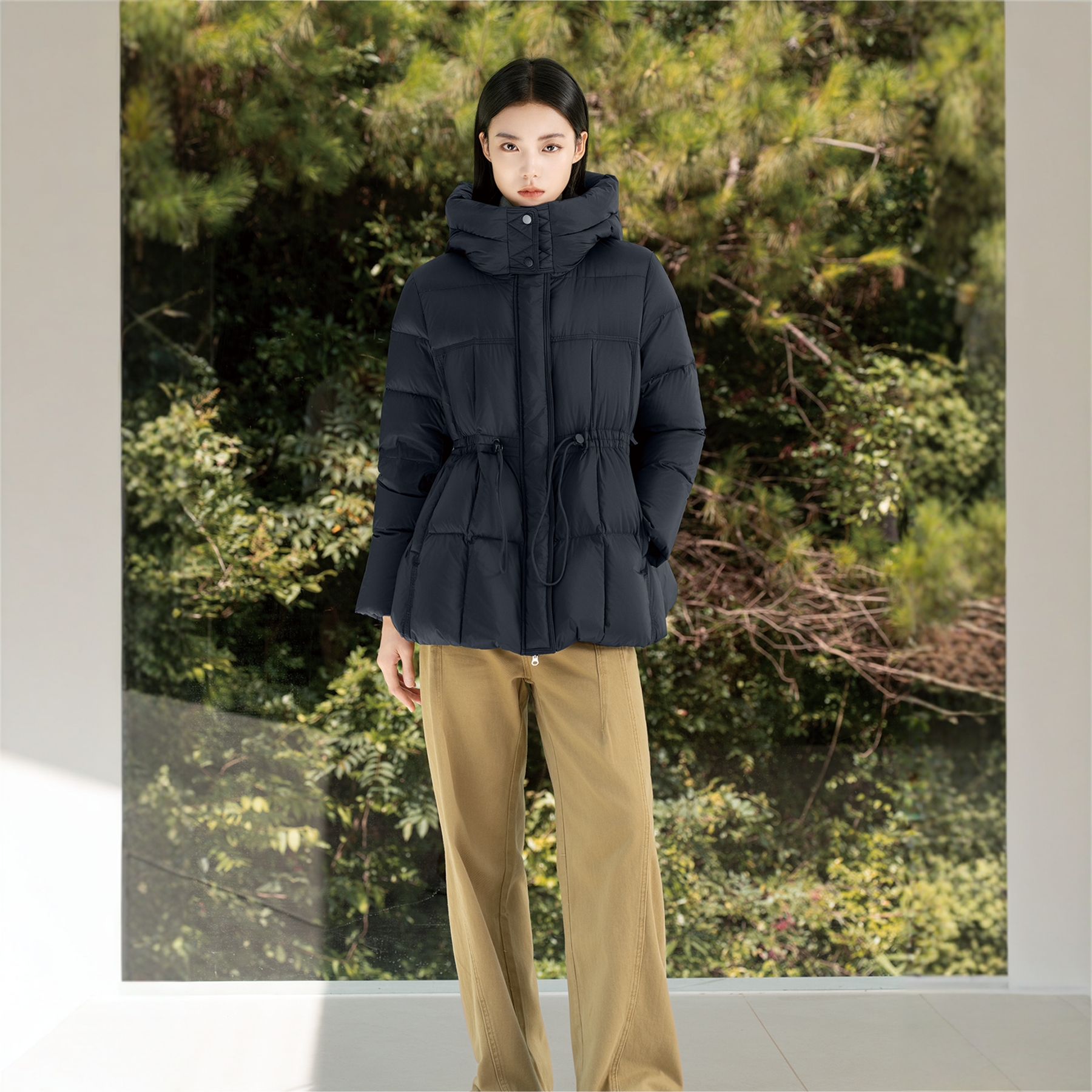 绒服翻新女收腰抽绳显瘦面包服