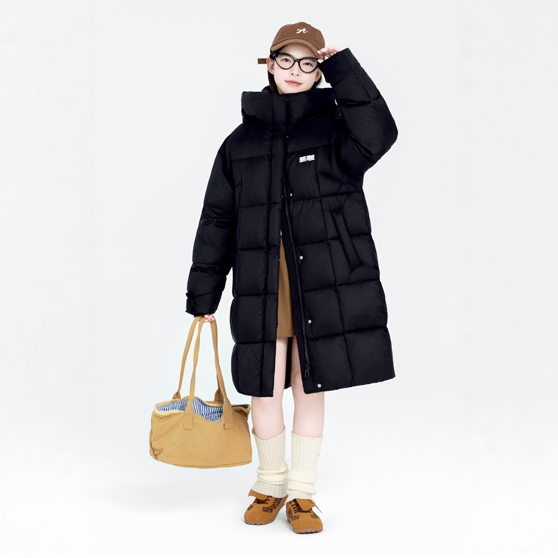 男女童时尚连帽长款羽绒服翻新