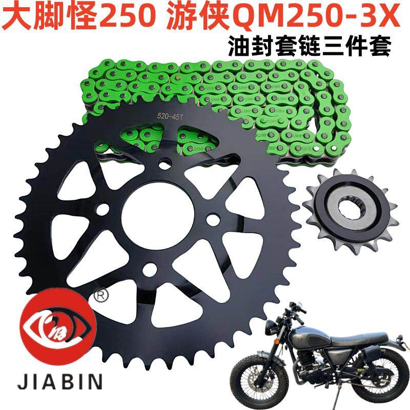 适用轻骑大脚怪250 游侠QM250-3X链条链轮套链牙盘静音油封链条