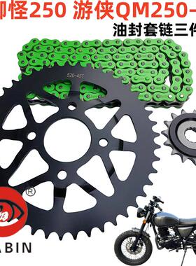 适用轻骑大脚怪250 游侠QM250-3X链条链轮套链牙盘静音油封链条