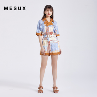 MESUX米岫夏季 MJMUP101 撞色花边饰丝绒连体裤 女装