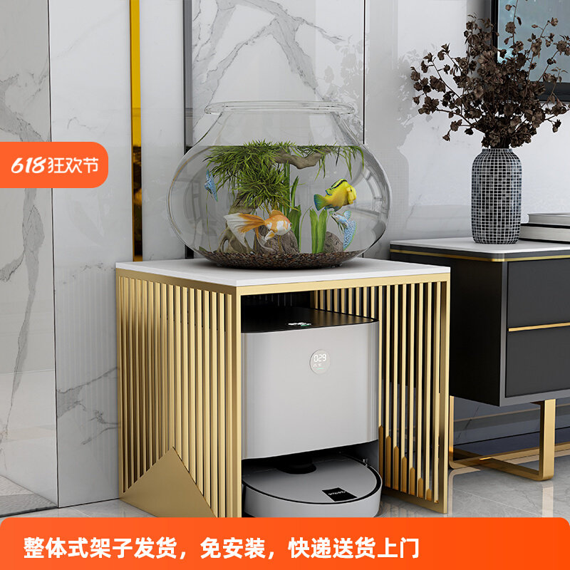 轻奢岩板桌面茶几沙发边几角几扫地机器人收纳架置物架方形小桌子