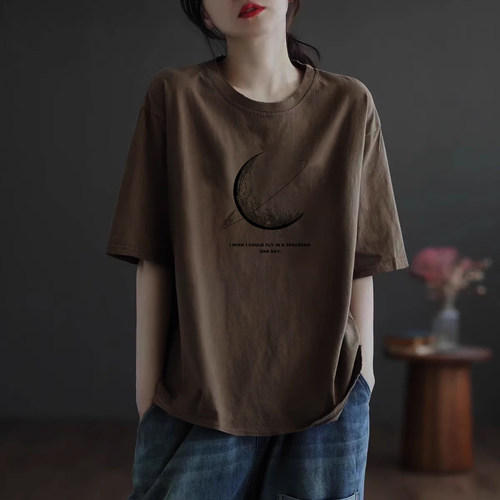 外贸出口纯棉休闲显瘦印花上衣女