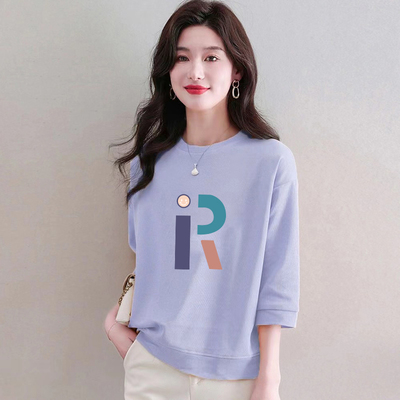 女装100%纯棉七分袖t恤夏装