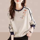 卫衣女春秋款 外贸出口品牌清仓纯棉时尚 印花长袖 百搭显瘦拼色上衣