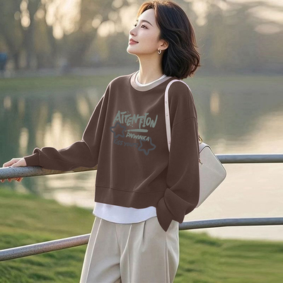 纯棉时尚假两件长袖卫衣女