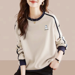 文艺气质显瘦拼色上衣 印花卫衣女春秋款 外贸正品 出口折扣纯棉时尚