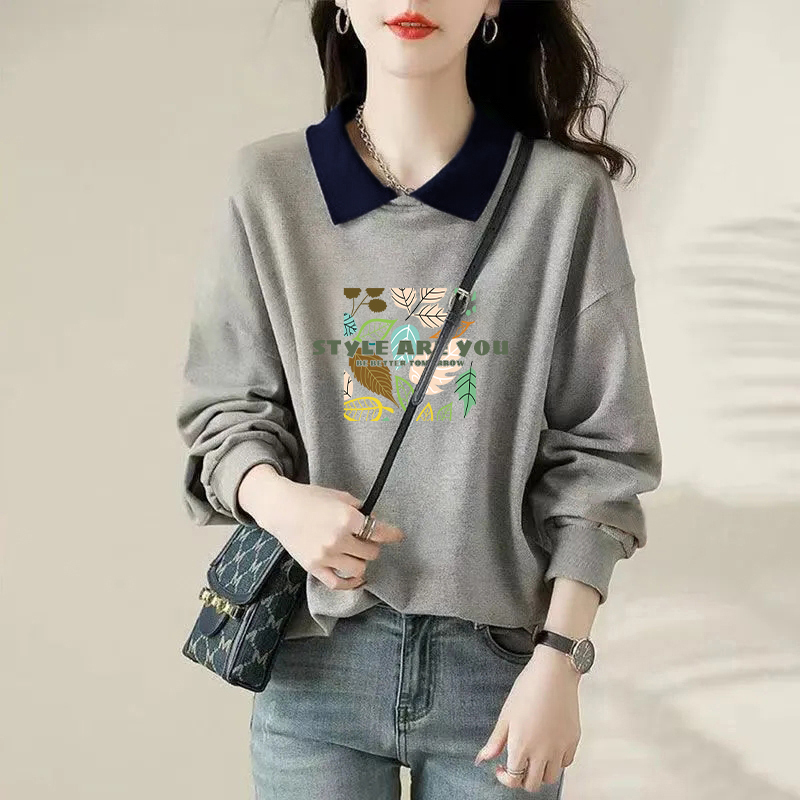 纯棉时尚长袖翻领卫衣女