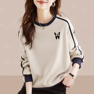 百搭显瘦休闲减龄拼色上衣 卫衣女春秋款 外贸品牌出口纯棉时尚 长袖