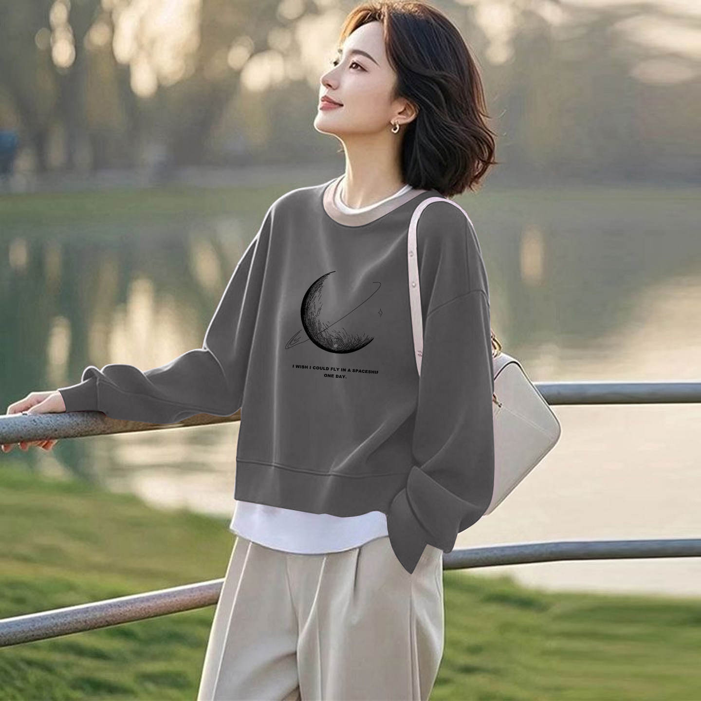 纯棉时尚假两件长袖卫衣女