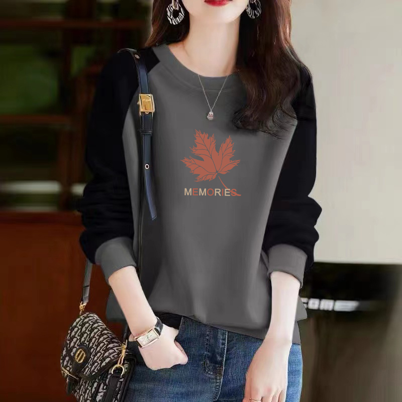 纯棉长袖拼色印花卫衣女