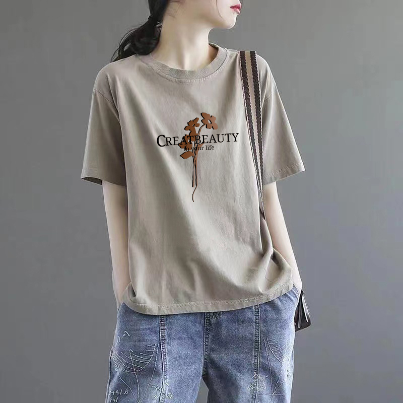外贸出口清仓捡漏100%纯棉印花短袖t恤女夏新款百搭显瘦文艺上衣
