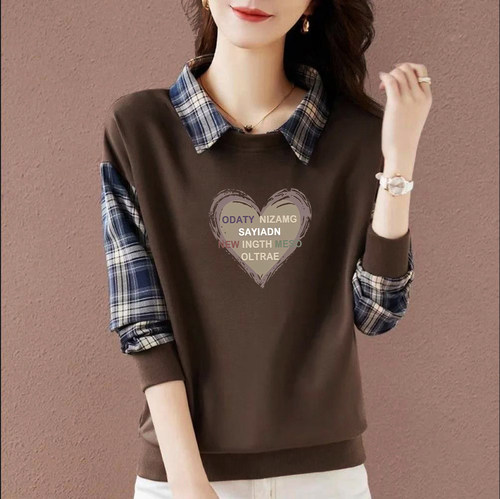 纯棉时尚拼接长袖卫衣女