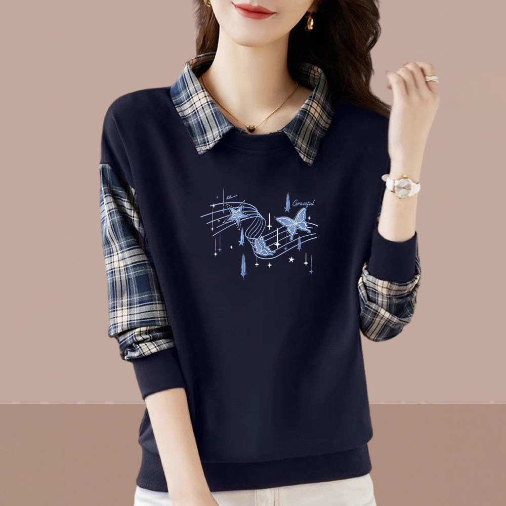 POLO领纯棉长袖假两件卫衣女