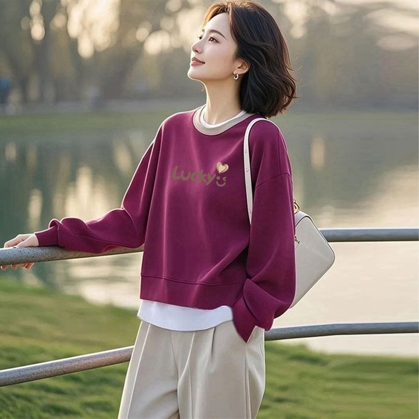 纯棉假两件时尚长袖卫衣女