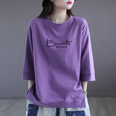 品牌出口纯棉七分袖显瘦上衣女