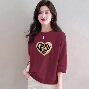 意大利外贸正品 印花t恤女夏休闲显瘦文艺减龄上衣 100%纯棉七分袖