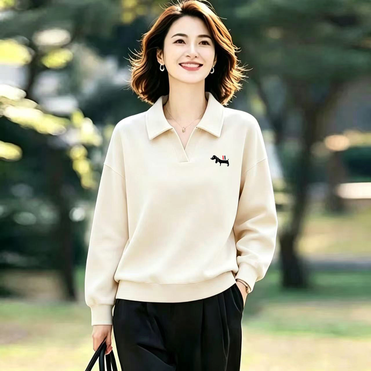 纯棉长袖翻领休闲卫衣女