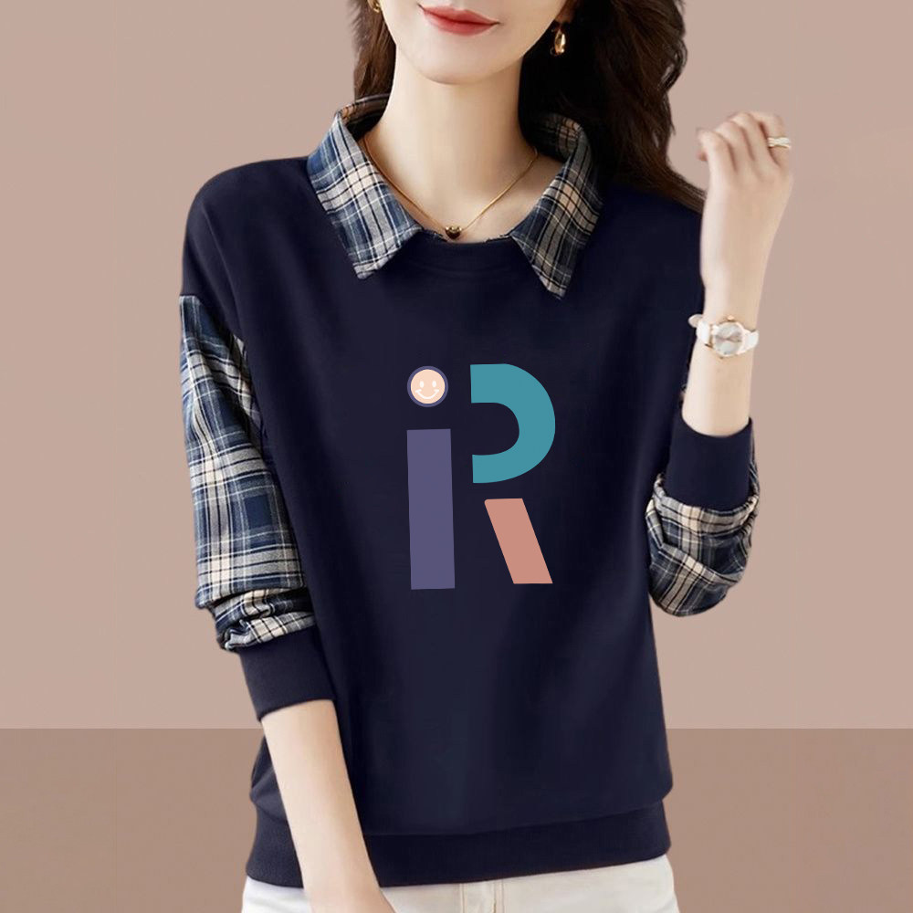 外贸品牌正品纯棉POLO领长袖假两件卫衣女春秋款气质显瘦拼色上衣,女装/女士精品,大码内搭,淘宝优惠券,粉丝福利购,淘宝优惠卷