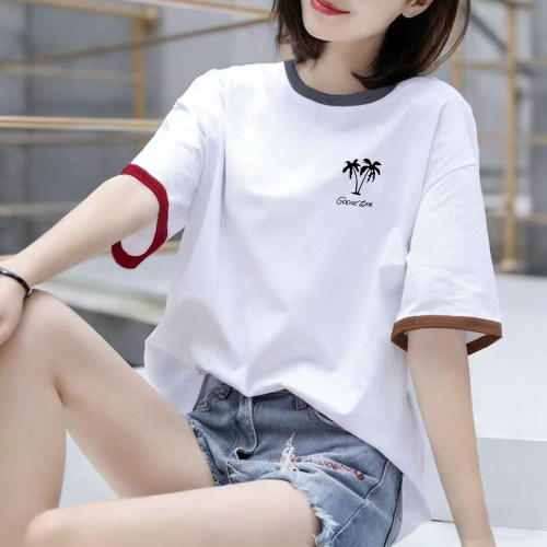 100%纯棉印花短袖t恤女夏