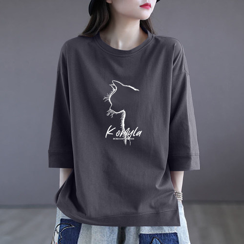 100%纯棉休闲七分袖上衣女