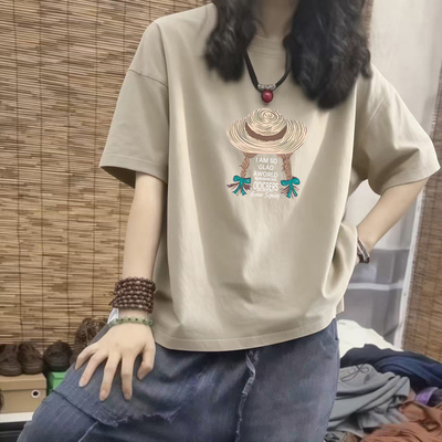 100%纯棉印花短袖t恤女上衣