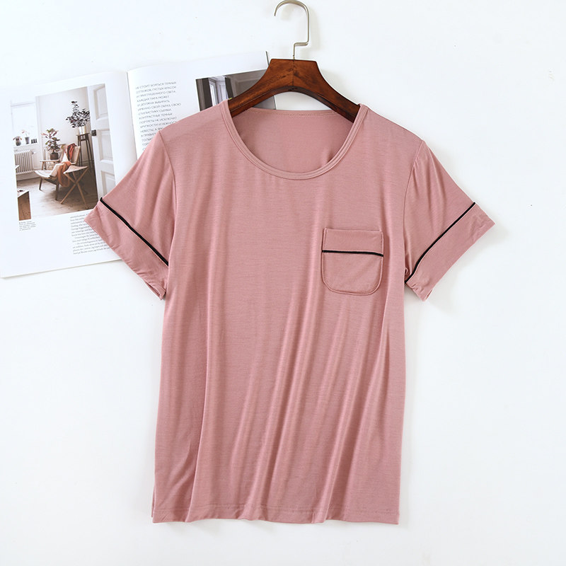 심플한 일본식 여성 모달 반팔 잠옷 홈웨어 탑 루즈하고 다재다능하며 캐주얼하고 야외에서 착용 가능 여성 여름