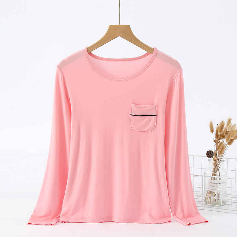 봄과 가을 새 모델 모달 긴 소매 여성 속옷 솔리드 컬러 얇은 대형 가을 옷 느슨하고 다목적 티셔츠 여성상의